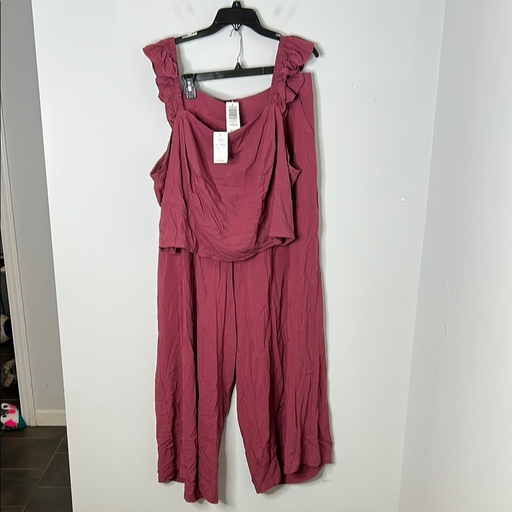 Torrid Maroon Challis Smocked Ruffle Top & Wide Leg Pull On Pant Set NWT